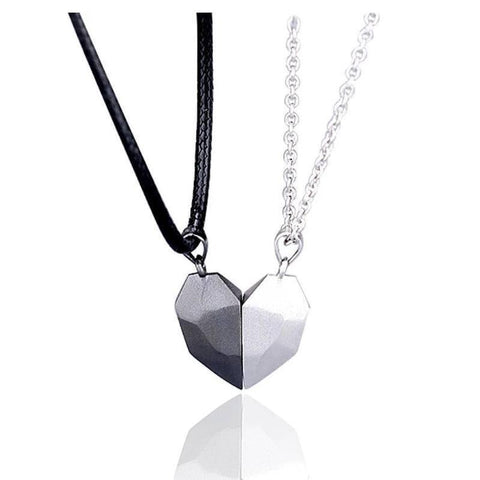 Couple's Matching Heart Necklaces in Silver and Black-Two tone necklace-10