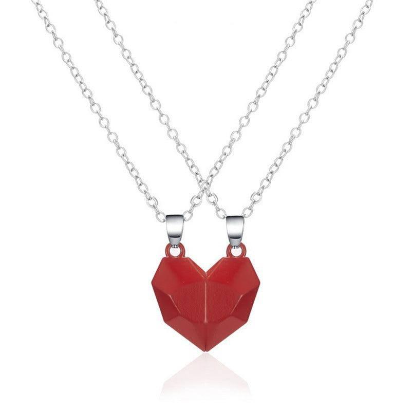 Couple's Matching Heart Necklaces in Silver and Black-Red-11