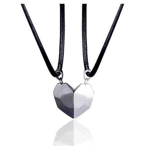 Couple's Matching Heart Necklaces in Silver and Black-White black pendant-14