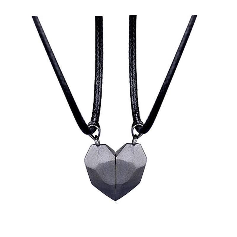 Couple's Matching Heart Necklaces in Silver and Black-Black pendant necklace-16