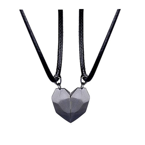 Couple's Matching Heart Necklaces in Silver and Black-Black pendant necklace-16
