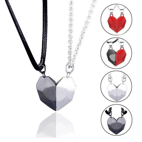 Couple's Matching Heart Necklaces in Silver and Black-1