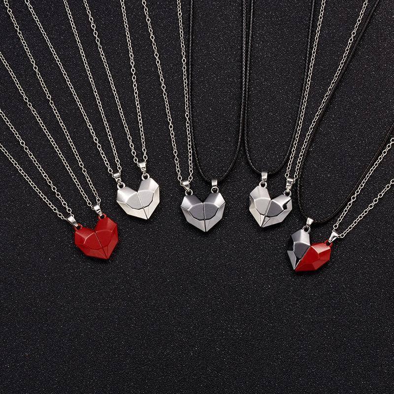 Couple's Matching Heart Necklaces in Silver and Black-6