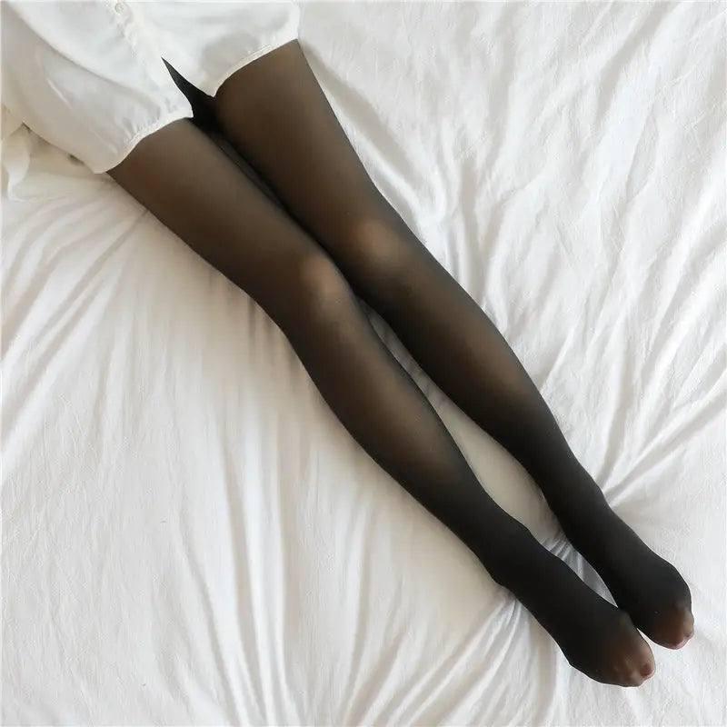 Cozy Warmth Translucent Fleece-Lined Tights-Black skin with feet-11