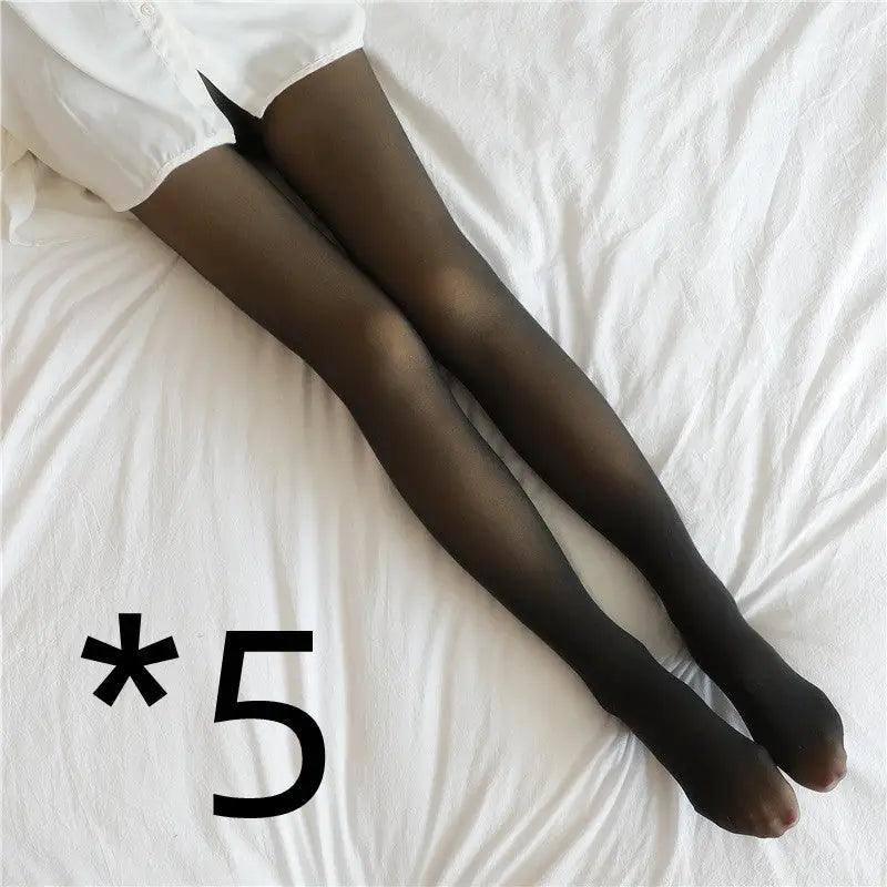 Cozy Warmth Translucent Fleece-Lined Tights-5pcs Black skin with feet-18