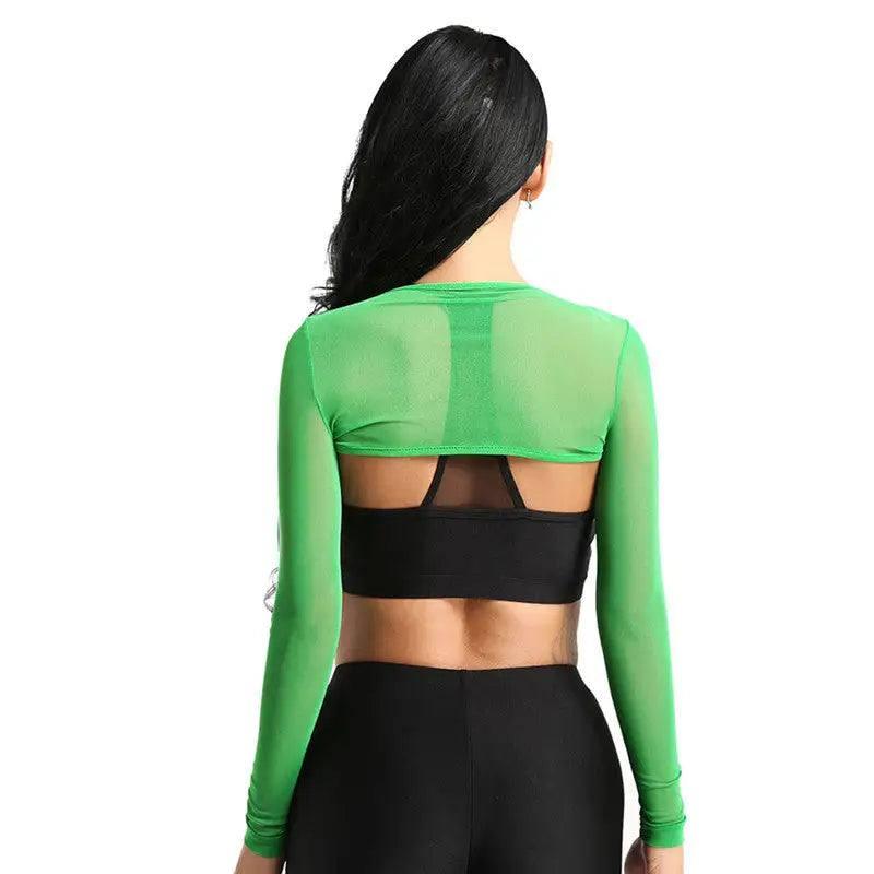 Crop Top Transparent Long Sleeve Front with Button-2