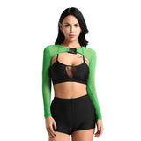 Crop Top Transparent Long Sleeve Front with Button-4