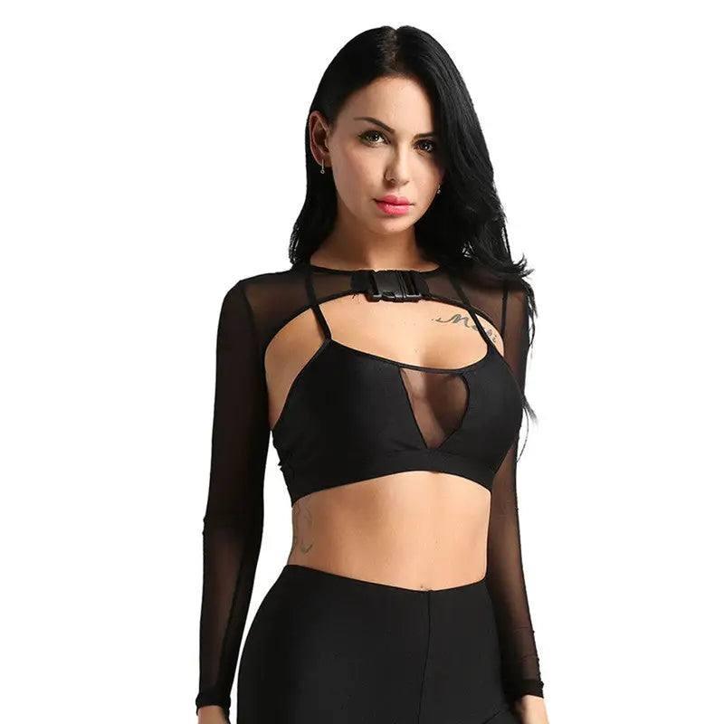 Crop Top Transparent Long Sleeve Front with Button-6