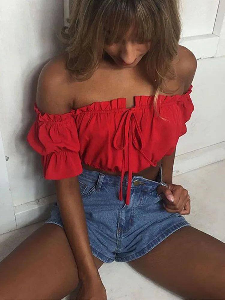 crop tops women 2019 summer lantern sleeve sexy strapless-1
