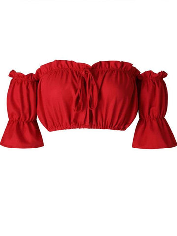 crop tops women 2019 summer lantern sleeve sexy strapless-5