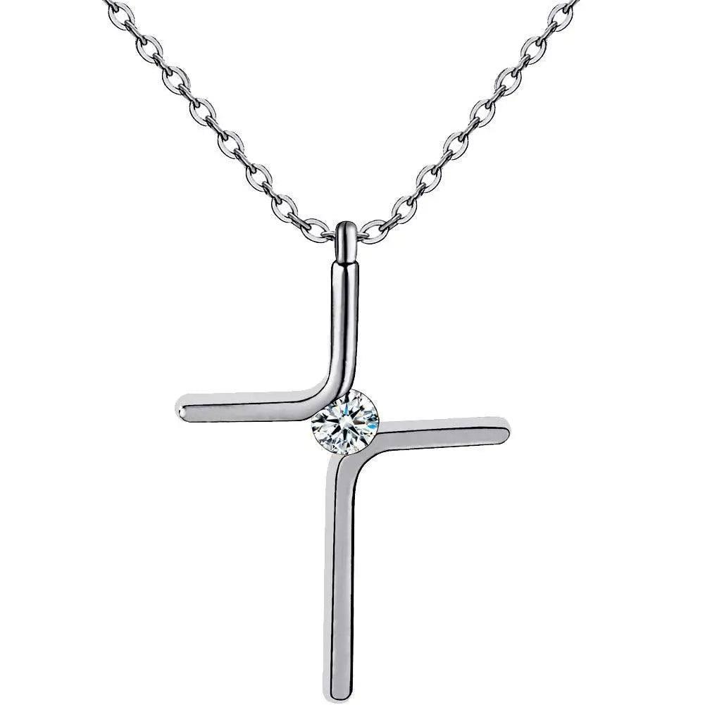 Cross Pendant Simple Necklace Titanium Steel Plating-Silver-2