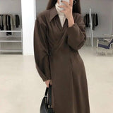 Cross-temperament shirt-style long-sleeved dress-4