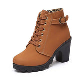 Cuculus Spring Winter Women Boots High Quality Solid Lace-up-Dark brown-4