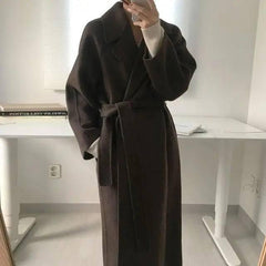 Double-sided woolen mid-length loose and lazy woolen woolen-Brown-4
