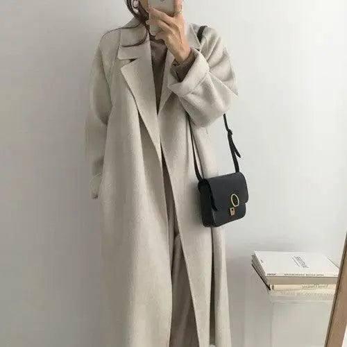 Double-sided woolen mid-length loose and lazy woolen woolen-White grey-5