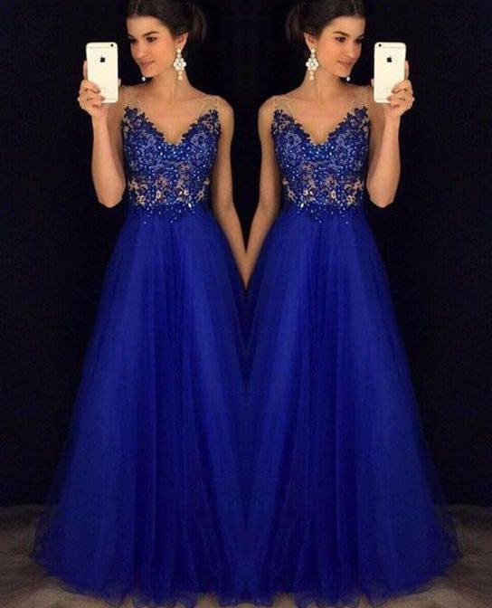 Dress Backless Beaded Ball Elegant Long Dress Blue Chiffon-5