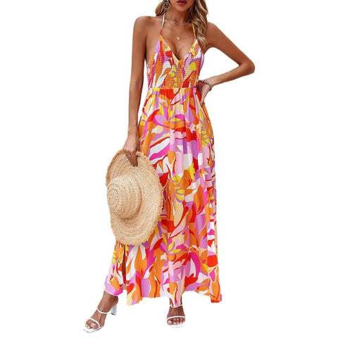 Dress Spring Summer leisure holiday print halter dress-5