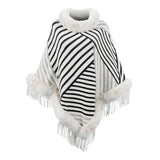 Drizzling Fur Collar Pullover Tassel Knitted Cape For Women-Beige-6