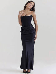 Elegant Black Strapless Mermaid Gown | Draped Waist | Chic-S-1