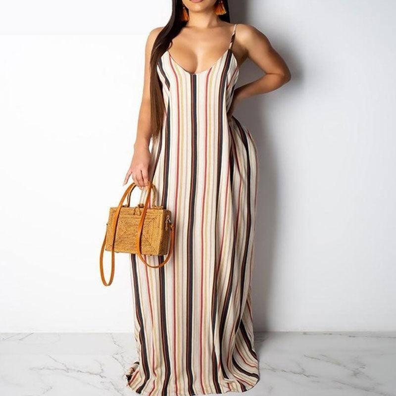 Elegant Boho Tie-Dye Knit Maxi Dress-Striped-2