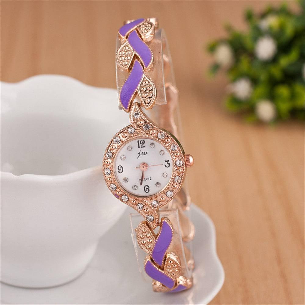Elegant Crystal Quartz Ladies' Rose Gold Watch-Purple-10