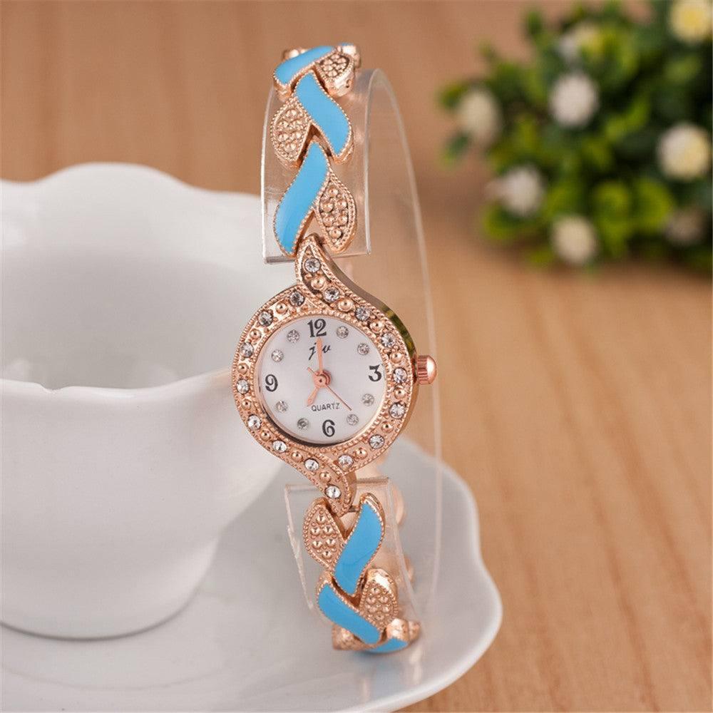 Elegant Crystal Quartz Ladies' Rose Gold Watch-Sky blue-7