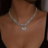Elegant Diamond Heart Pendant Necklace Showcase-Silver Love-3