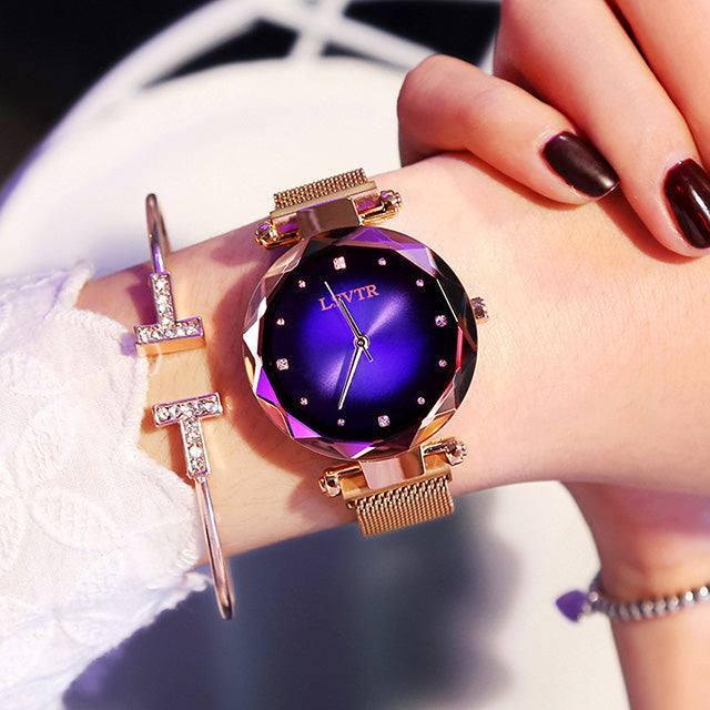 Elegant Diamond Women's Watch: Luxury & Style-Blue-3