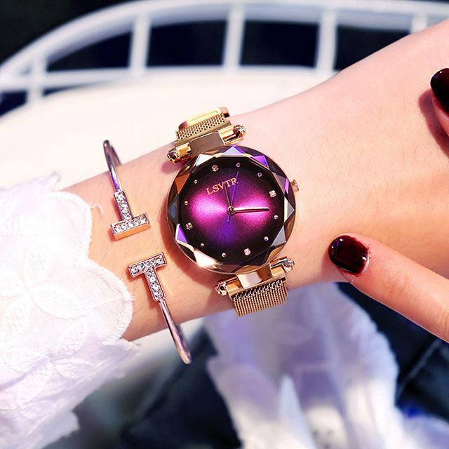 Elegant Diamond Women's Watch: Luxury & Style-Purple-6