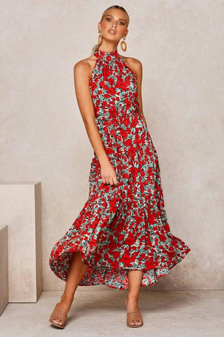 Elegant Floral Halter Midi Dress | Trendy Summer Fashion-13