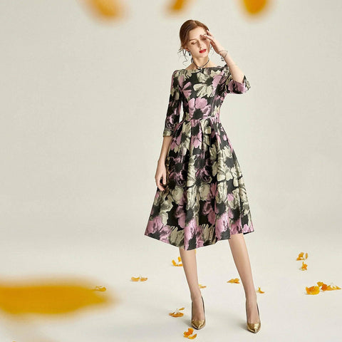 Elegant Floral Midi Dress for Spring Events-as picture-7