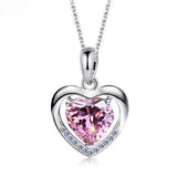 Elegant Heart Sapphire Pendant Necklace for Her-Pink-11