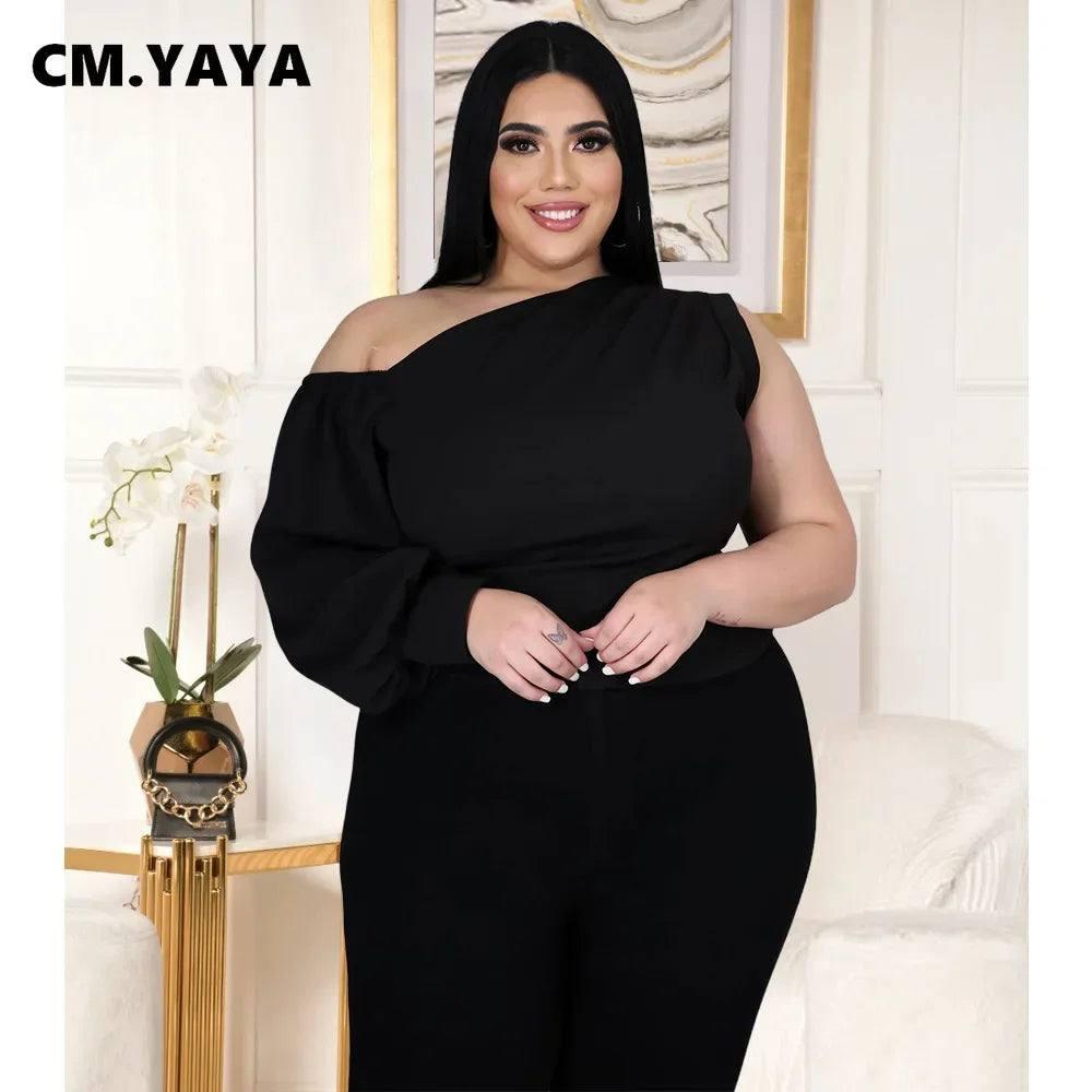 Elegant Plus-Size Black One-Shoulder Jumpsuit-1