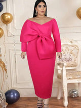 Elegant Plus-Size Pink Bow Dress for Special Occasions-1