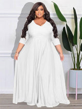 Elegant Plus Size Red Maxi Dress for Women-WHITE-12