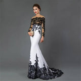 Embroidered Lace Maxi Dress With Fishtail Slim Tail-Black and White-1