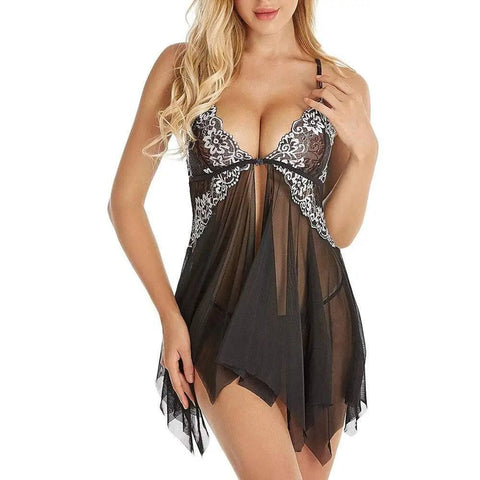 Erotic lingerie fun pajamas dress-Black-7