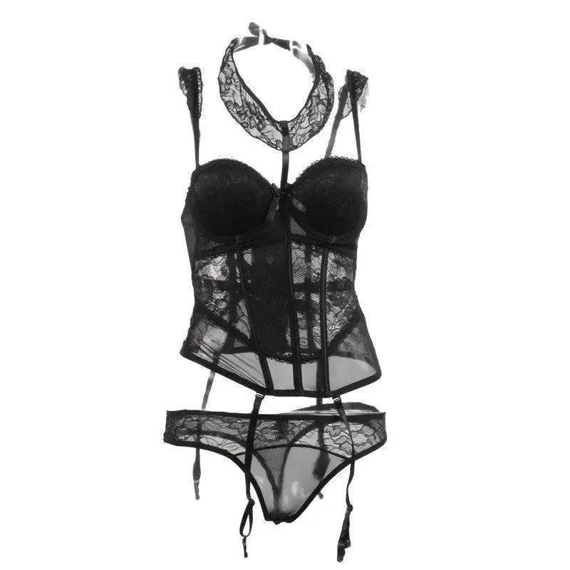 Erotic Lingerie Lace Shapewear Vest Erotic Suit-Black-3