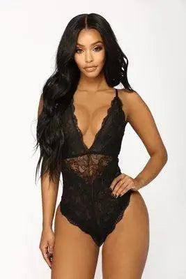 Erotic Lingerie Sexy Black Lace Up Women's One Piece-Black-1