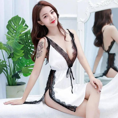 Lingerie Sling Pajamas-White-5