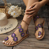 Ethnic Style Flowers Flat Sandals Summer Vacation Casual-6