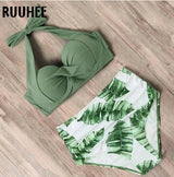 European And American Digital Print High Waist Split Bikini-6-8