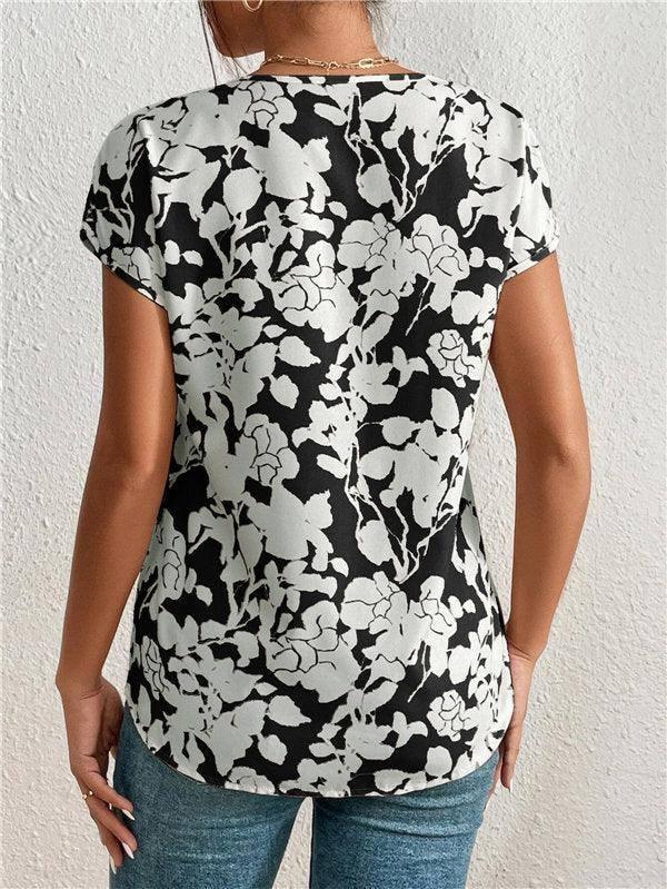 European And American Fashion V-neck Short Sleeve Printed-4