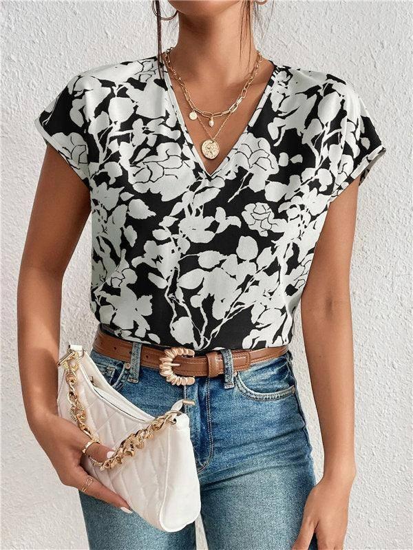 European And American Fashion V-neck Short Sleeve Printed-9