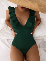 European And American One Piece Multicolor Rope Swimsuit-Darkgreen-4