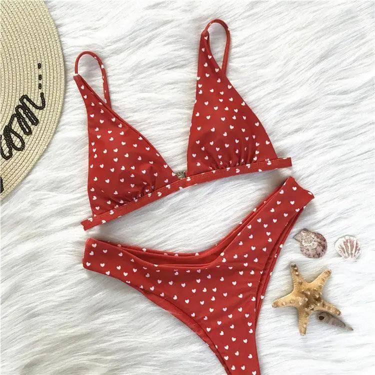 European And American Sexy Cute Bikini Retro Love Print-Red-1