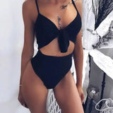 European And American Sexy Hot Style Solid Color One-piece-Black-2