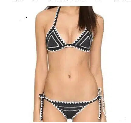 European and American shark teeth handmade crochet swimsuit-Black-3