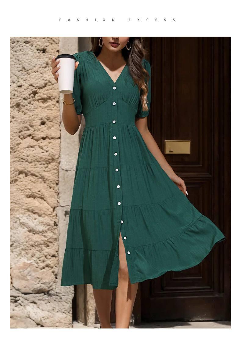 European And American Solid Color Summer Dress-9