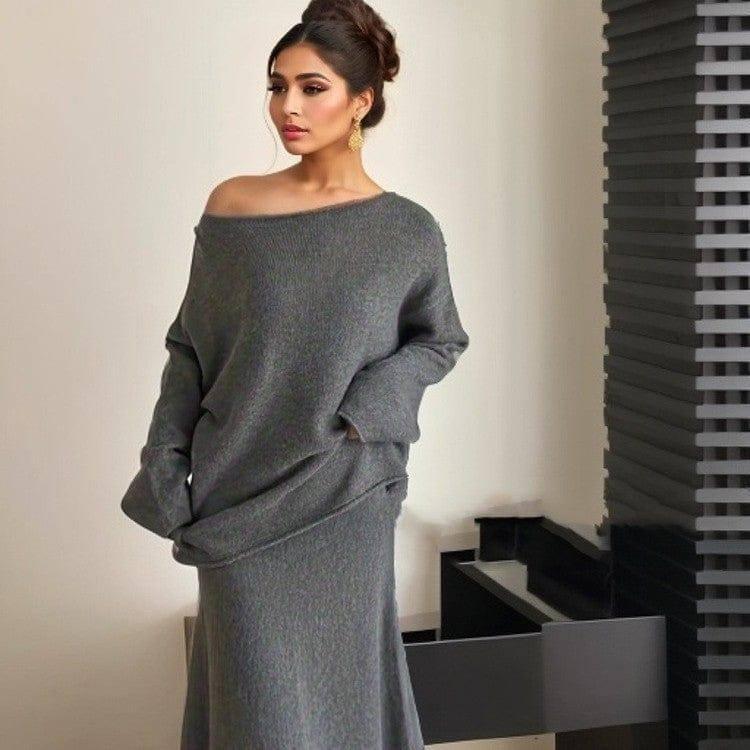 European And American Style Elegant Knitting Suit Women-Gray-2